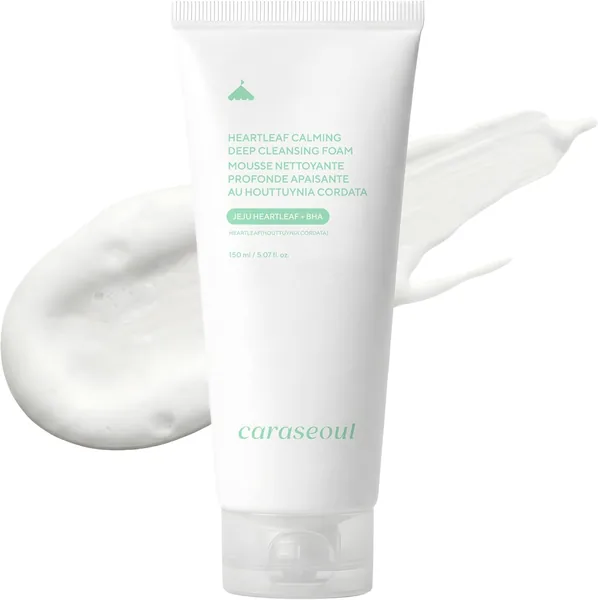 Caraseoul Espuma Limpiafría para el Rostro con Extracto de Hoja de Corazón, Doble Limpieza, Profunda Limpieza de Pores, Ácido Hialurónico & BHA, para Piel Sensible - 20% Descuento