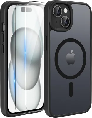 Custodia con Copertura Magnetica TQIAHF per iPhone 15, Nero | 2 Vetri Tempurati Compatibili con Magsafe