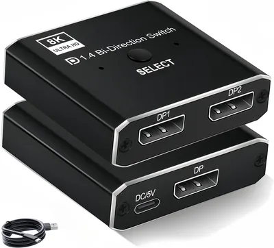 DisplayPort 1x2/2x1 Switcher 8K@60Hz Bi-Directional DP Converter