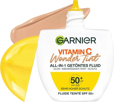 Garnier Vitamin C Wonder Tint All-In-1 Tinted Fluid Medium - Hauttint mit SPF 50+ für Strahl und Uniformität