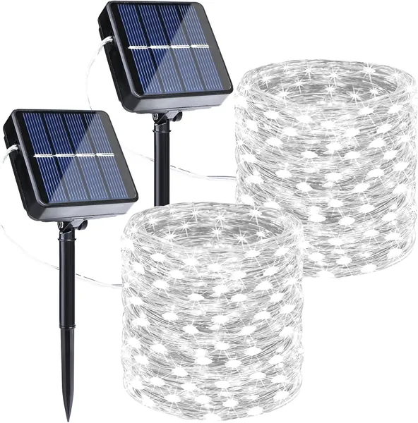 Joomer Solar String Lights Outdoor, 2 Pack Total 80FT 240 LED Solar Powered Garden Lights Waterproof, 8 Modes Fairy Lights Indoor Copper Wire Lighting for Patio Yard Party Wedding
