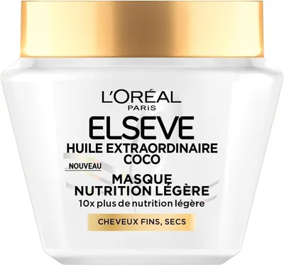 Masque L'Oréal Paris Elseve Nutrition Légère pour Cheveux Fins et Secs 290 ml | Concentré Nourrissant à 13%, Huile de Noix de Coco Fine, 10x Plus Nourrissant