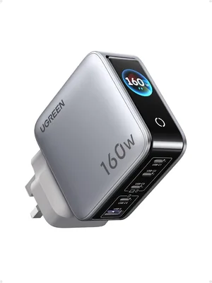 شاحن UGREEN Nexode Pro Type C فائق السرعة 160W مع عرض ذكي | محول شحن لابتوب بخمس منافذ، حماية جدارية