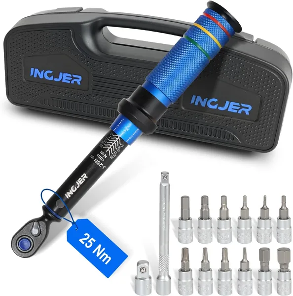 INGJER Upgrade 1/4 Inch Torque Wrench Bicycle 15-Piece Set