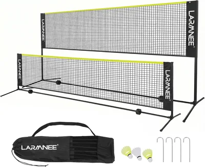 LARMNEE Badminton-Netz, Volleyball-Netz, Shuttlecock-Netz - 3-Wege Höhenverstellbar 107/120/155 cm - Tragbares Set für Tennis & Badm