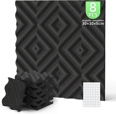 Foneso Acoustic Foam Panels 8 Pack 30x30cm
