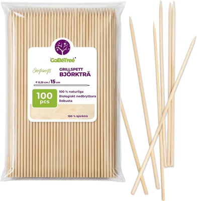 100 stärkta birkholmen skevor 15cm x 2,5mm | Ekologiska holmen för BBQ, kott & frukter | Glatt handla stickor