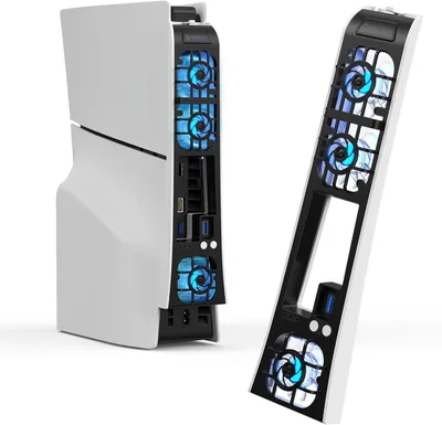 NEWDERY Koelventilator voor PS5 Slim Console, Verbeterde Stille Koeling, Automatisch Temperatuurbereik Aanpasbaar Snelheid, Dynamische RGB Lichteffecten