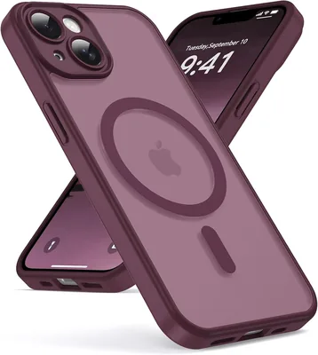 Oududianzi Custodia Magnetica per iPhone 14 Magsafe, Bordeaux | Silicone TPU Bumper Trasparente, Protezione Fotocamera