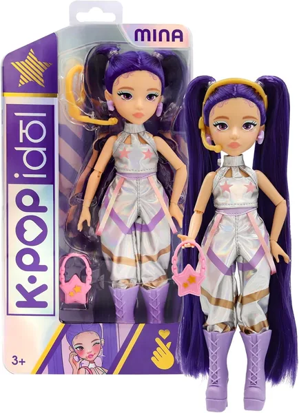K-POP IDOL Mina Fashion Doll K-Pop Starlight Style, Purple Hair with Pigtails.