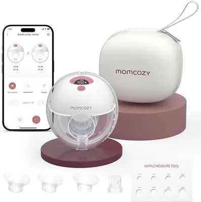 Momcozy M5 Smart - Cordless Handfritt Elektrisk Borstpumpa med App-Kontroll, 3 Modaler och 9 Nivåer Av Suktion, 24mm Flask (Röd, 1