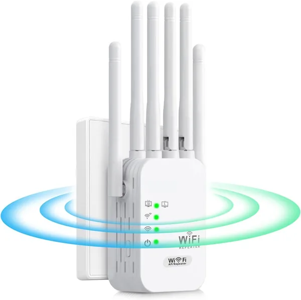 Repetidor WiFi, Amplificador de Señal 2.4GHz 1200Mbps Extensor Wi-Fi con Puerto Ethernet, 6 Antenas, Repitidor de Largo Alcance