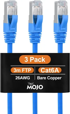 Tecmojo Cat6A Ethernet Cable 3m Pack of 3 Blue Best Deal