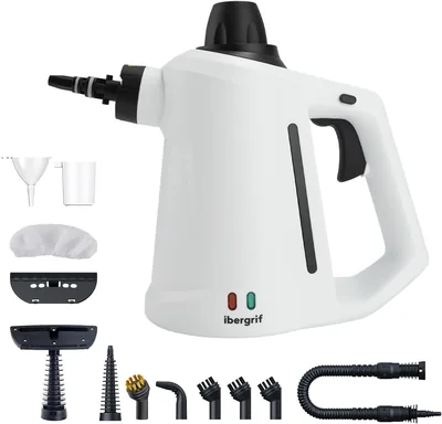 Ibergrif 1050W Pulitore a Vapore Portatile con 12 Accessori | Pistola a Vapore da 3 Bar senza Additivi per Divani, Cucine, Grout e Occhiali - Sconto 8%