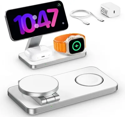3-in-1 laddare med Qi 2.2 25W, Apple Watch laddare, kompatibel med Magsafe draadloze laddare för iPhone 17/