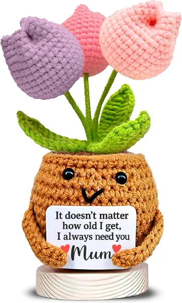 Crochet Tulip Mum Gift with Sweet Message - I Always Need You Mum