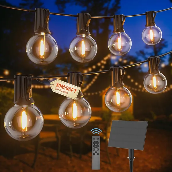 Éclairage solaire extérieur Pogestrand G40, 30 m, USB ou charge double, lumières guinguette 24V avec télécommande - Meilleures Affaires