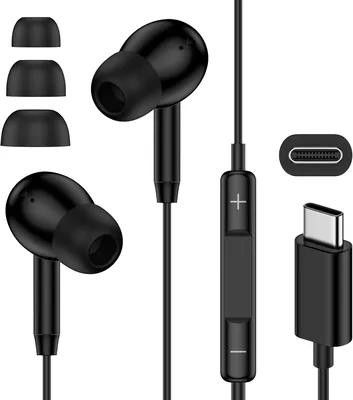 iPhone Earbus Wired Headphones with Mic - USBC TypeC Black