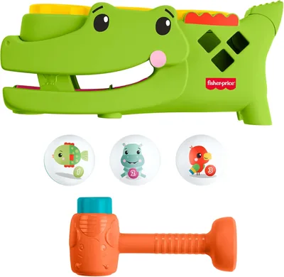 Fisher-Price Krokodyl Przebijanka Aktywująca z Piłeczkami - Zestaw Zachęcający do Raczkowania z Młotkiem i 3 Piłeczkami, Zabawki dla Dzieci
