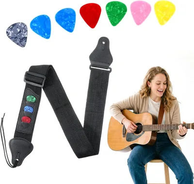 QFGasre Étui de guitare acoustique ajustable avec 7 piques pour toutes les guitares Accessoires vintage Noir Ajustable Cadeau