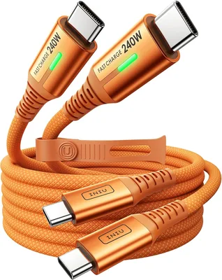 INIU 240W USB-C Kabel, [2-Pack, 2m], Quick Charge USBC naar USBC, Oranje | Nylon Braided USB-C Oplader voor iPhone 1
