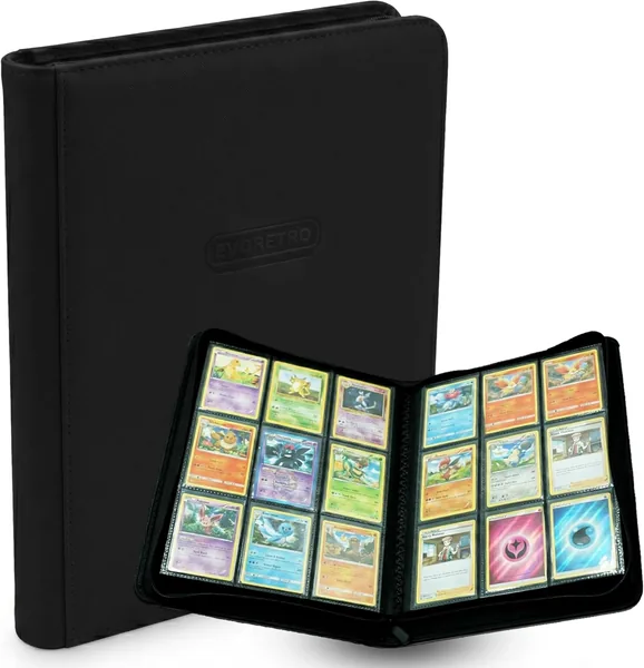 9 Pocket Card Binder Compatible with Pokémon Card - PU Leather Trading Card Binder Holds 360 Cards, Zippered TCG Binder for Pokémon, Sports & Collectible Cards (Black)
