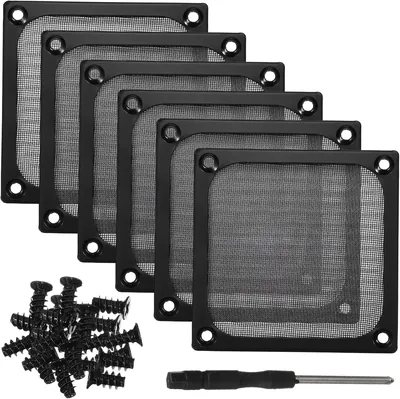 PATIKIL 83mm Fan Filter Grill, 6Pcs Ultra Fine Aluminum Mesh Ventilation Dustproof PC Cooling Fan Grill Covers with Screwdriver and Screws for Desktop Computer Case AC Black