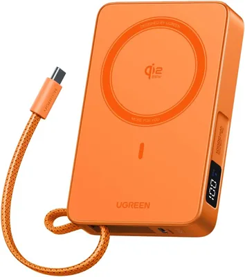 UGEN MagFlow Magnetisk kraftbank 10000mAh 25W, Ultra Fast Qi2 25W Magsafe Kraftbank med inbyggd USB-C Kabel och LED-dispans