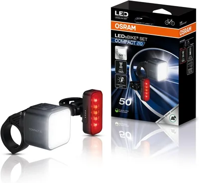 OSRAM LEDSBIKE COMPACT 50 SET: Rechargeable Bike Light Set - Front and Rear, StVZO Approved, Compatible with Garmin Attachment - Best Deal