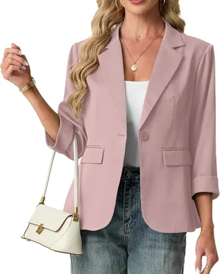 Grecelle Women's Blazers 3/4 Sleeve Elegant Formal Notched Lapel Cardigans Office Work Wedding Coats