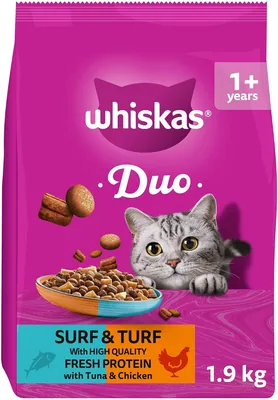 WHISKAS 1+ DUO Surf & Turf Dry Cat Food 1.9kg