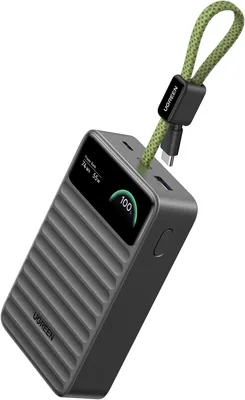 UGREN Power Bank ATL 20000mAh 55W Carga Rápida con Cable Integrado, Gris | Pantalla Inteligente TFT
