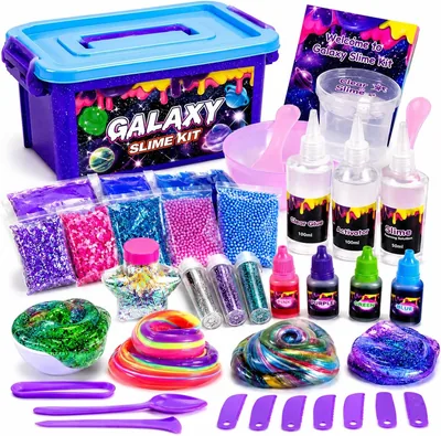 Galaxy Slime Kit - DIY Glow in Dark Slime Set with Fluffy Clay & Glitter