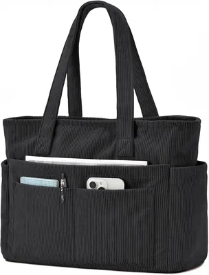 Sac à corduroy OSCAURT pour femmes - 13 poches grand sac de travail avec compartiment ordinateur portable, fermeture éclair, sac pliable tote bag plage école