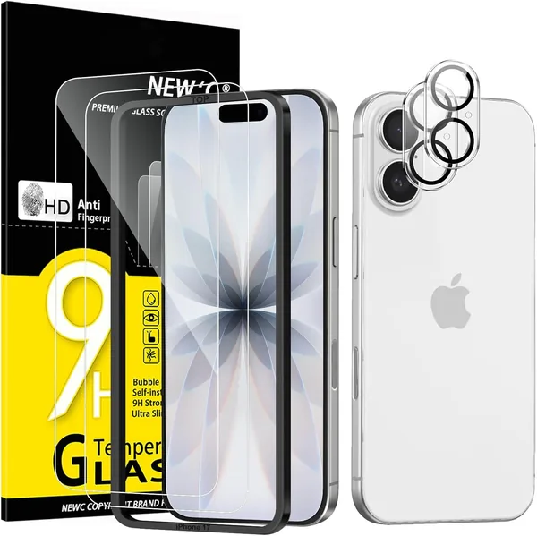 NEW'C 2 x Tempered Glass Film for iPhone 17 (6.3 Inches) and 2 x Rear Camera Protective Glass Films