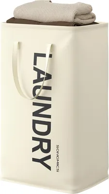 SONGMICS RLH001WD01 Cesto per Lavanderia, 80 L, Box Pieghevole, Borsa per Lavatrice con Manici, Repellente all'Acqua, per Camera da Letto