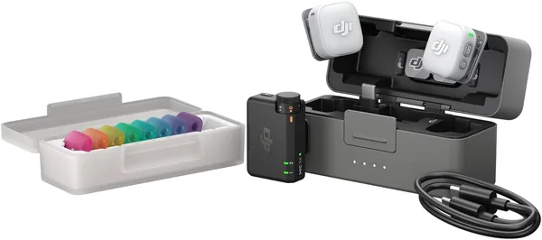DJI Mic Mini 2 (2 TX + 1 Standard RX + Charging Case), Wireless Mic for iPhone Android/Camera/Tablet/PC, 48h Battery, 400m Transmission, Noise Cancelling