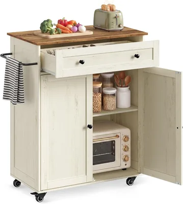 VASAGLE SIREN KKI009WJ01: Isola da Cucina con Top, Ruote, Cassetto e Scomparti - 15% di Sconto