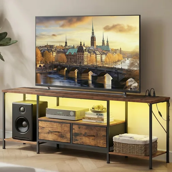 SONGMICS BELLAH Collection TV Stand with Power Outlets and Lights