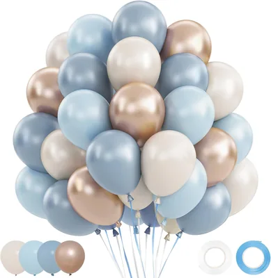 Balooni blu, 62 pezzi, per compleanno 1 anno, Balooni luce blu avio champagne oro