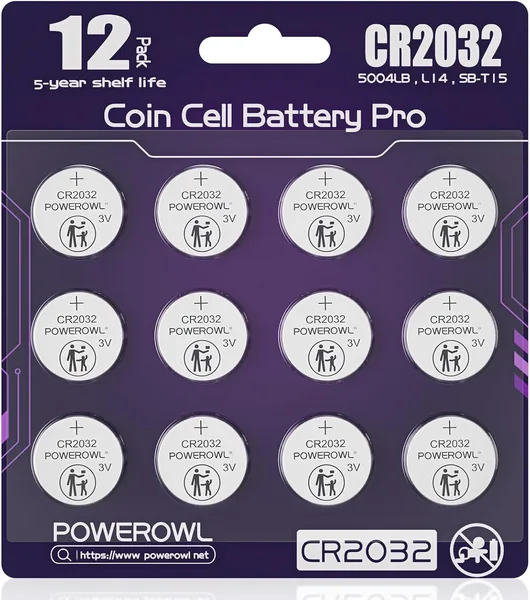 POWEROWL 12 Pcs CR2032 3V Lithium Battery for your Toys, Games, MP3 players, Stopwatches (Purple)