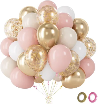 Fairymaiden Rose Gold Ballon - 60 Ballons dorés et roses avec confettis, pour anniversaire
