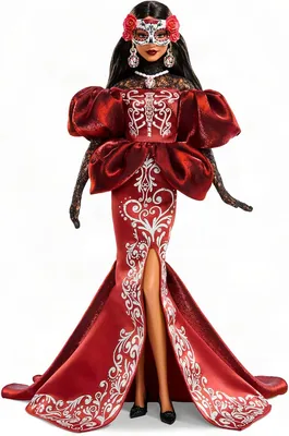 Colección Barbie Firma Día de los Muertos | Vestido Satén Bordado Sirena, Máscara Esqueleto Removible con Detalle de Calaveras