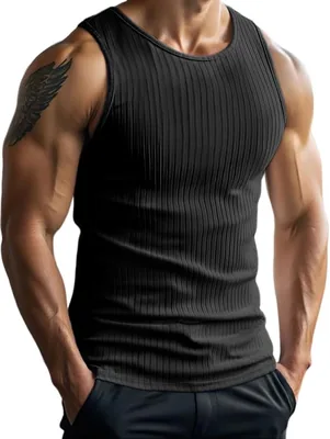 PINSPARK Herren Tanktop Sleeveless Ribbed Slim Fit Muskelhemd Fitness | Elastisches Rippengewebe, atmungsaktiv, bequem, boden