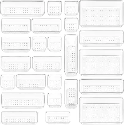 Tbintul 25 Pack Drawer Organisers - Transparent Plastikboxer för Effektiv Storage