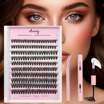 Aomig Klastry rzęs, Wispy Cluster Lashes, 200 szt., pojedyncze przedłużanie rzęs, mieszane tace 8-16 mm, klastry rzęs, natura - Best Deal