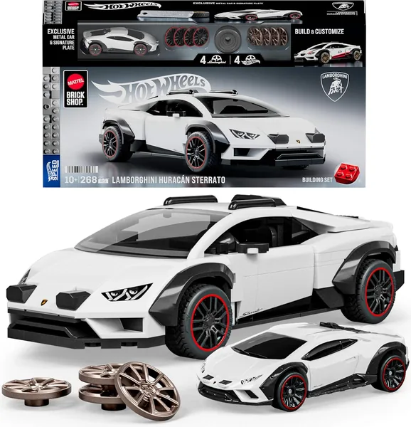 Mattel Brick Shop Hot Wheels Speed Series Building Set, Lamborghini Huracan Sterrato (268 Pieces)