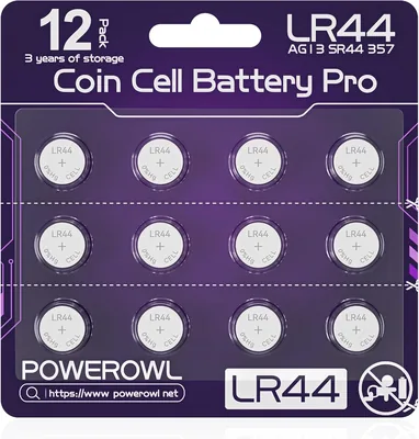  baterías botón LR44 POWEROWL 1.5V alcalinas, Pack de 12 - Púrpura