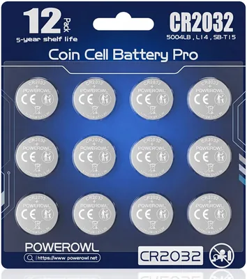 POWEROWL CR2032 Pilas de Botón de Litio 3V, Paquete de 12, Pilas Duraderas para Llaves y Mandos