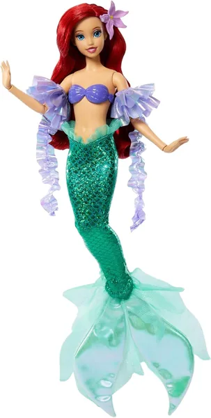Mattel Disney Princesas Sparkling Princess Ariel Mu eca y Accesorio con Cola extra ble, Mangas y Pasador para el Pelo con Flor, Inspirada en la pel cula, JLK25